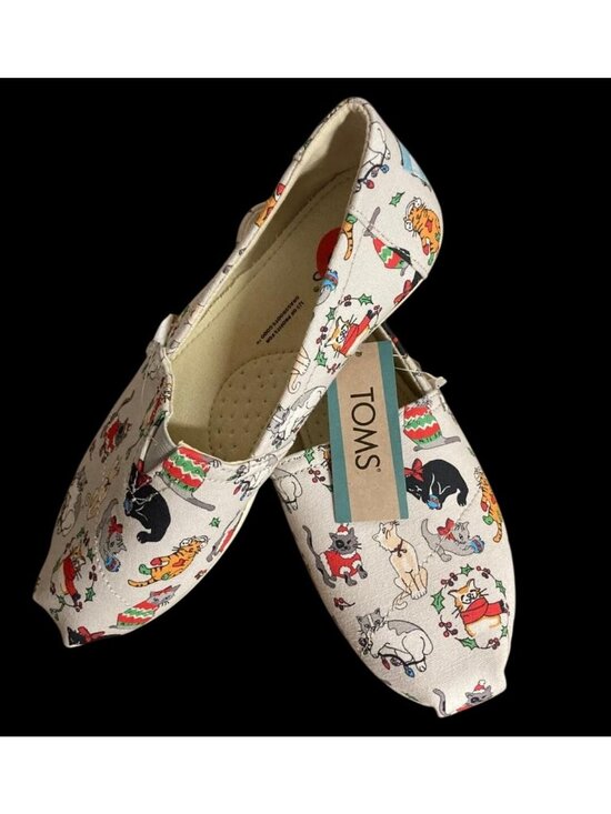 Toms Shoes - TOMS Belmont Flats Gray Women’s Size 6 New Christmas Holiday Cats Print New